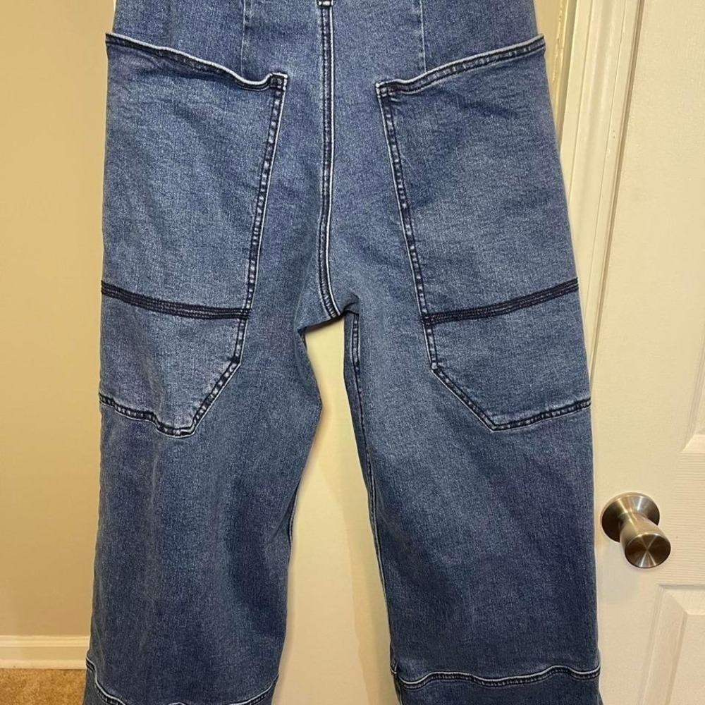 Special A Wide Leg Jeans Womens 7/28 Blue Paneled Carpenter Pockets - Picture 2 of 4